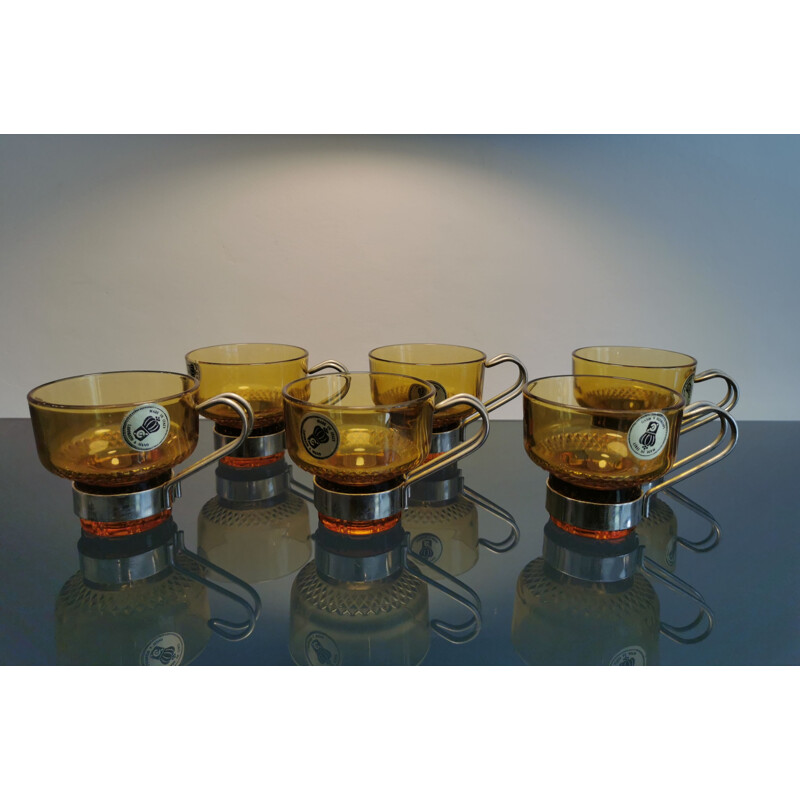 Set of 6 vintage glass coffee cups, Italy 1970s