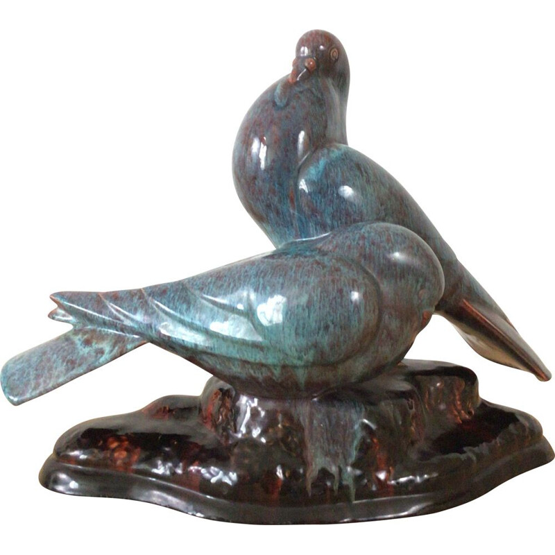 Couple de pigeons vintage Art Deco par Charles Lemanceau 1930