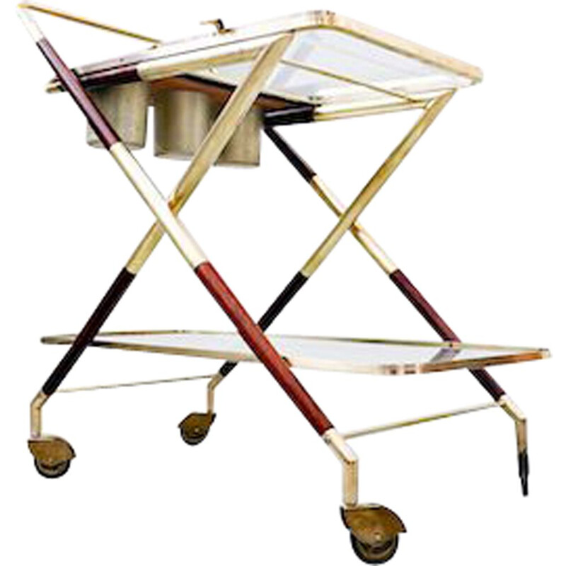 Vintage Glass and Brass Trolley by Cesare Lacca, Italian 1950s