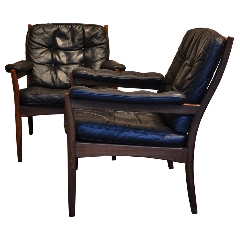 Pair of Danish chairs in black leather - 60