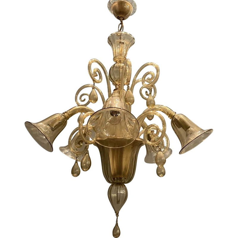 Vintage Murano Glass Chandelier by Paolo Venini 1950s