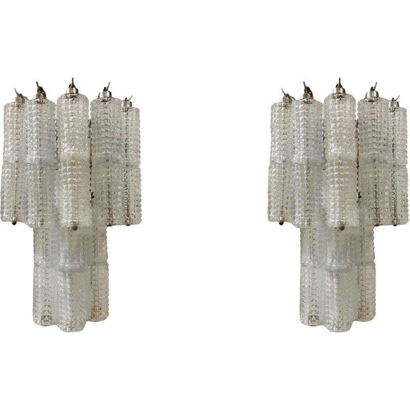 Pair of vintage Crystal Tube Sconces by Paolo Venini 1970s