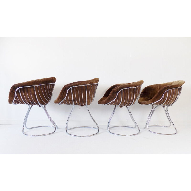 Set of 4 vintage Rima Pan Am suede dining chairs by Gastone Rinaldi