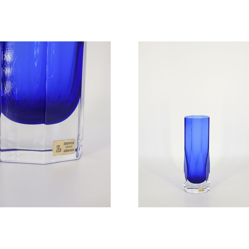 Vintage Cobalt Glass Vase by Gunnar Ander for Lindshammars Glasbruk, Scandinavian 1950s