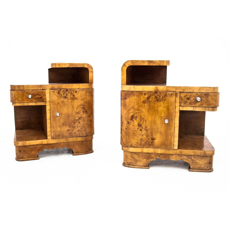 Vintage Art Deco bedside tables, Poland 1950s