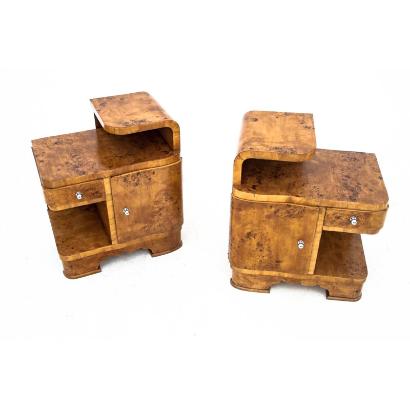 Vintage Art Deco bedside tables, Poland 1950s