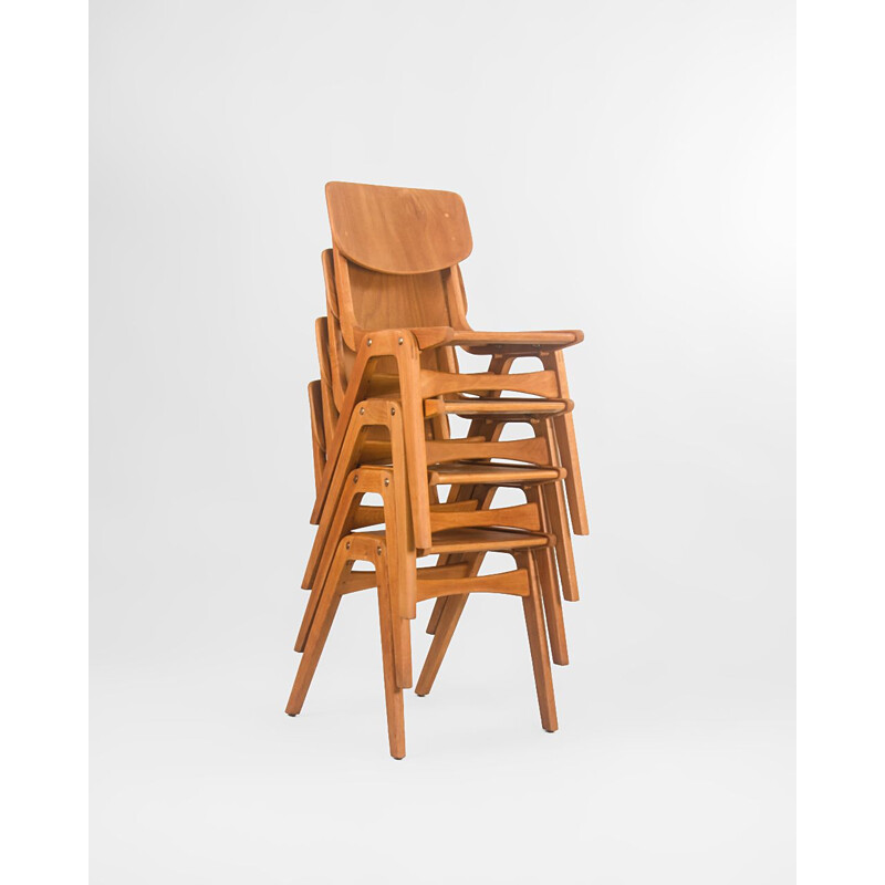 Set of 4 vintage stackable school chairs, UK 1970s