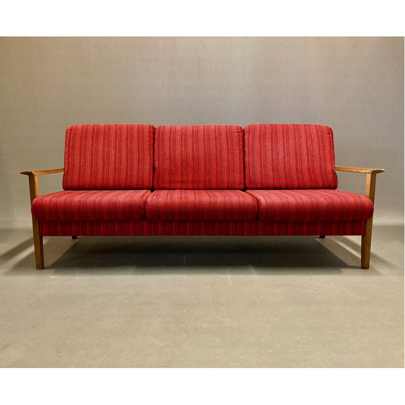 Vintage teak sofa bed 3 seater, Scandinavian 1950s