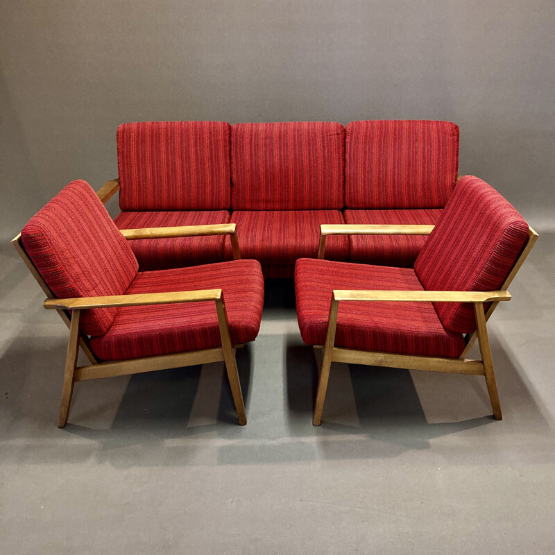 Vintage teak sofa bed 3 seater, Scandinavian 1950s