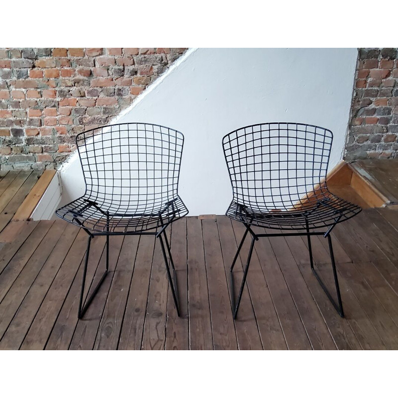 Pair of vintage Black metal chair Bertoia 1970s