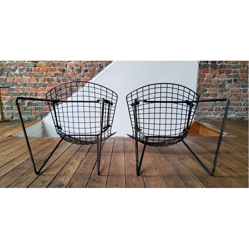 Pair of vintage Black metal chair Bertoia 1970s