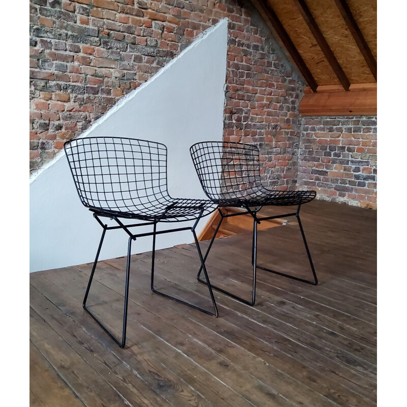 Pair of vintage Black metal chair Bertoia 1970s