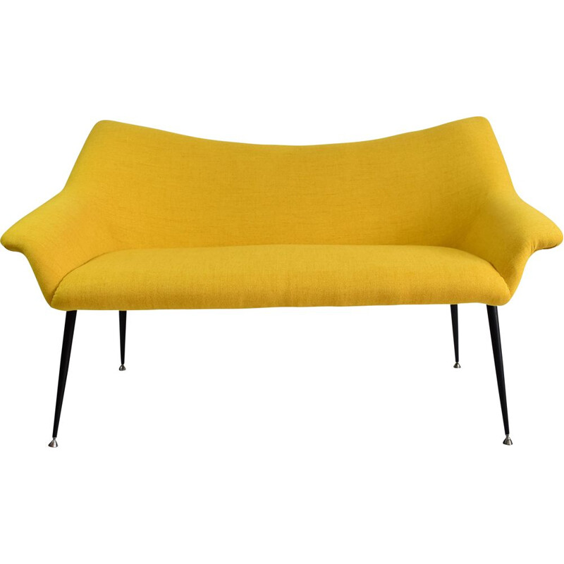 Vintage Zweisitzersofa chromgelber Stoff, Deutschland 1960