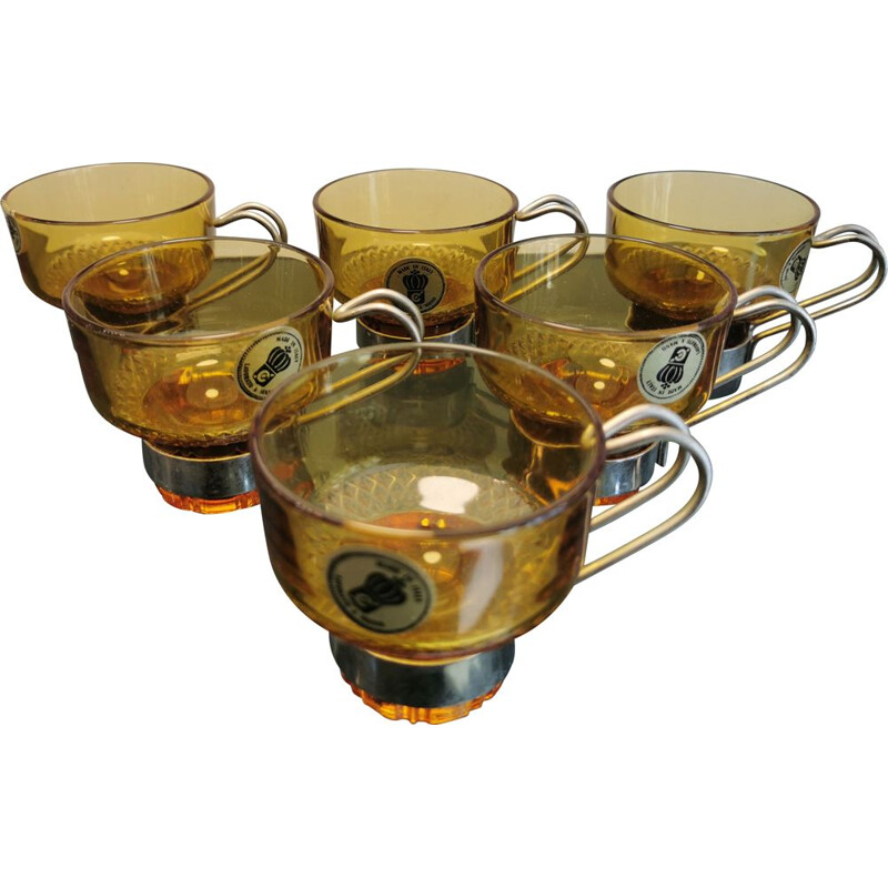 Set of 6 vintage glass coffee cups, Italy 1970s