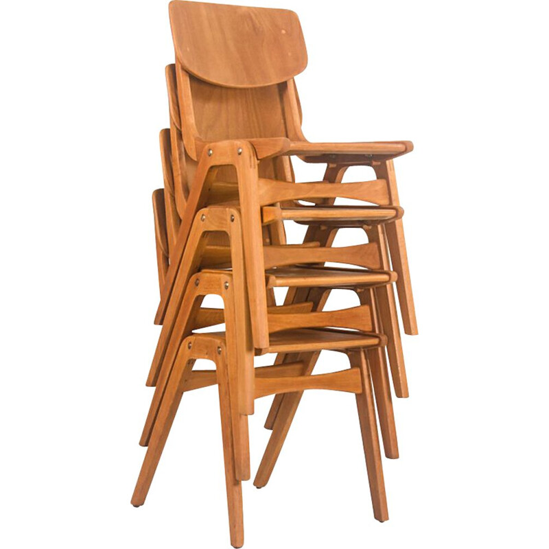 Set of 4 vintage stackable school chairs, UK 1970s