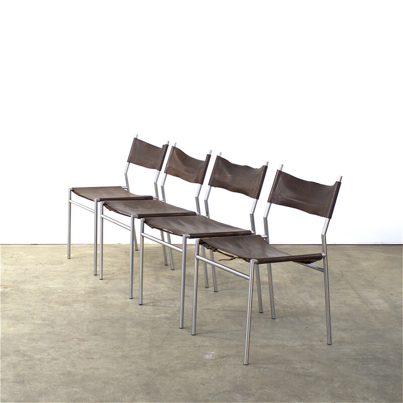 Suite de 4 chaises en cuir en métal, Martin VISSER - 1960