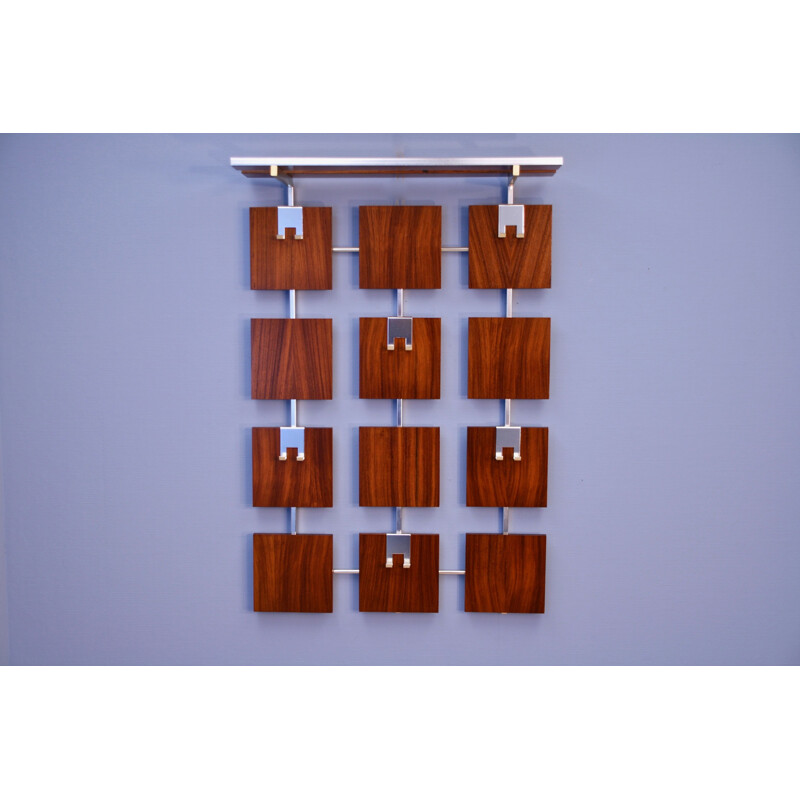 Vintage adjustable coat rack in rosewood and aluminium, Dutch 1970