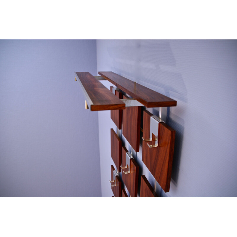 Vintage adjustable coat rack in rosewood and aluminium, Dutch 1970