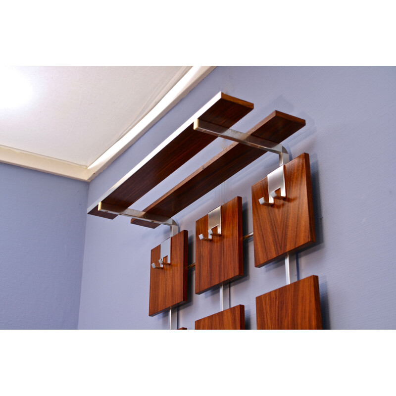 Vintage adjustable coat rack in rosewood and aluminium, Dutch 1970