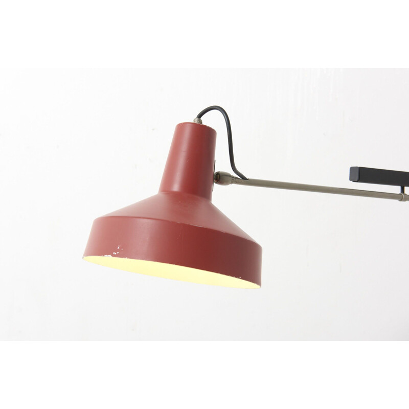 Versatile vintage telescopic wall lamp with red shade by Niek Hiemstra, Netherlands 1960