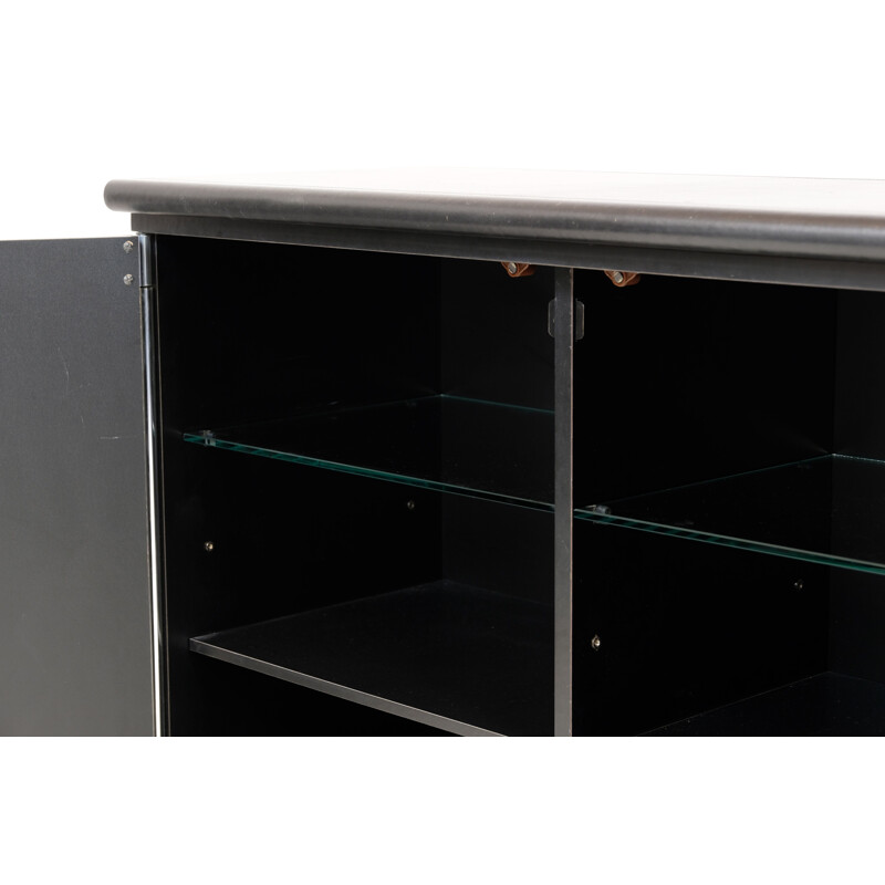 Vintage Mariani two-piece black leather highboard by Guido Faleschini 1970