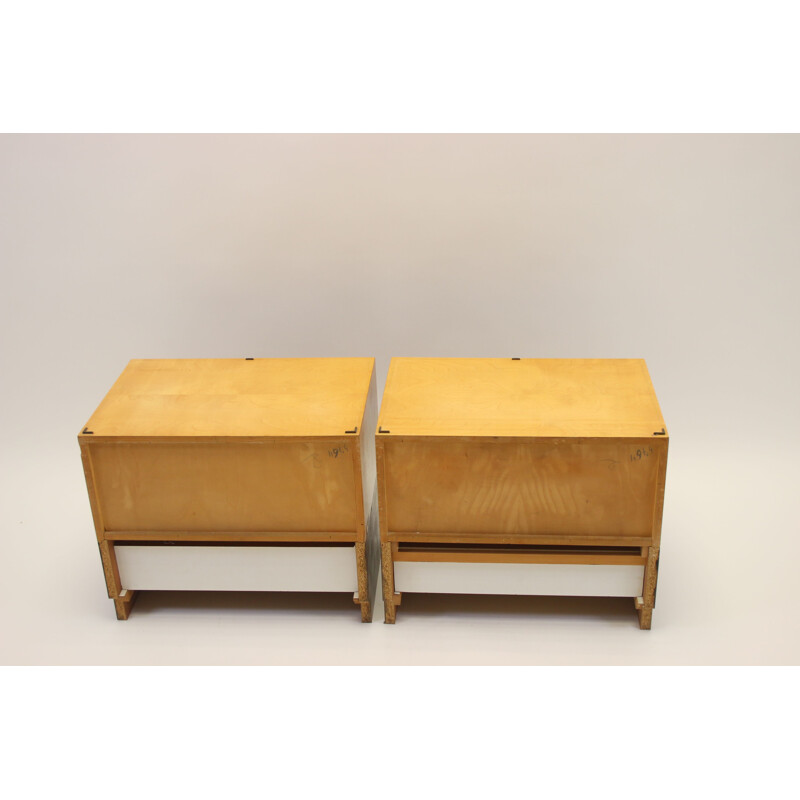 Pair of vintage bedside tables with one drawer and one hidden drawer 1960