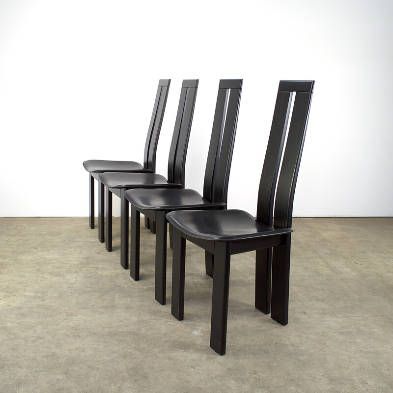 Set of 4 chairs in wood and leather, Pietro COSTANTINI - 1970s