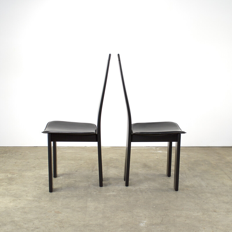 Set of 4 chairs in wood and leather, Pietro COSTANTINI - 1970s