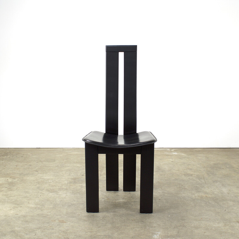 Set of 4 chairs in wood and leather, Pietro COSTANTINI - 1970s