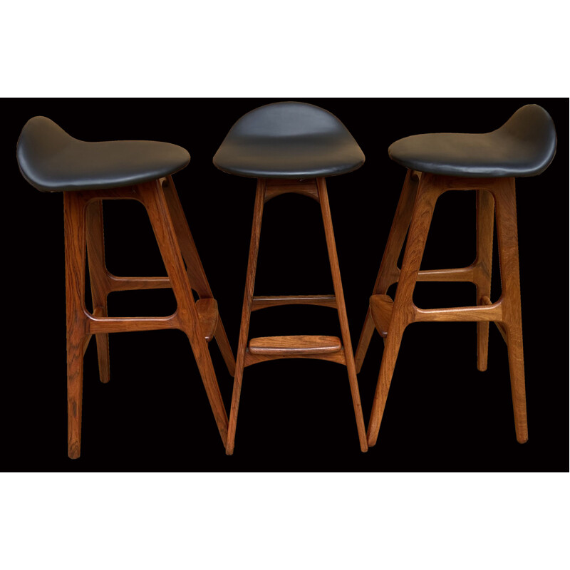 Set of 3 vintage bar stools by Erik Buch for O.D Mobler