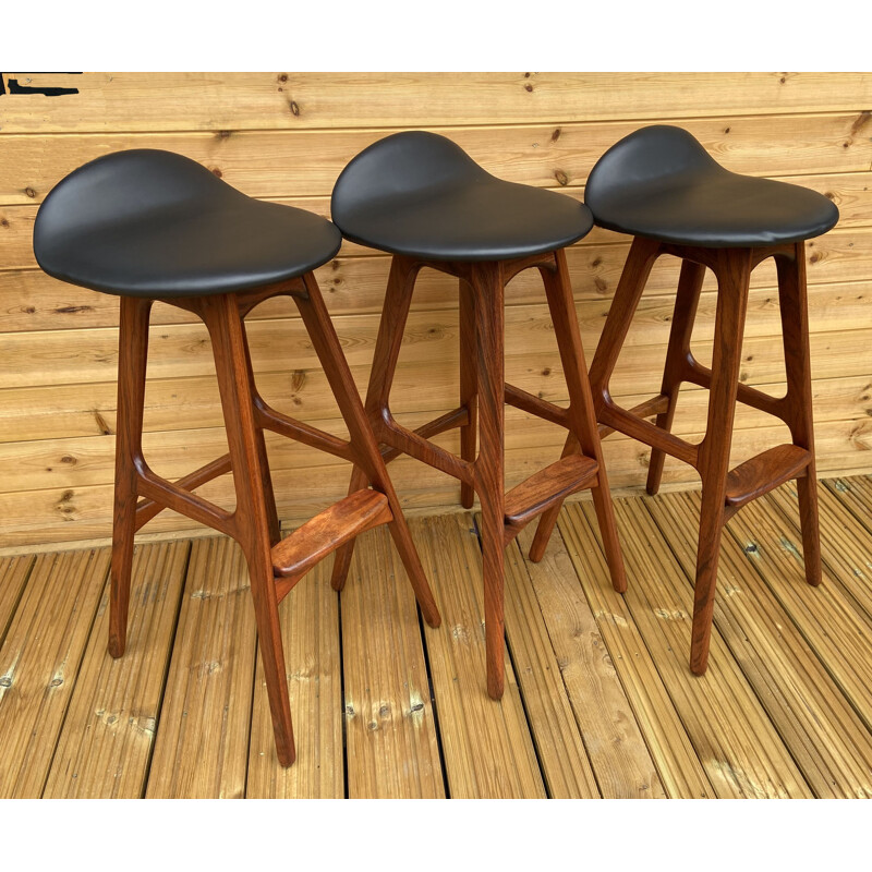 Set of 3 vintage bar stools by Erik Buch for O.D Mobler