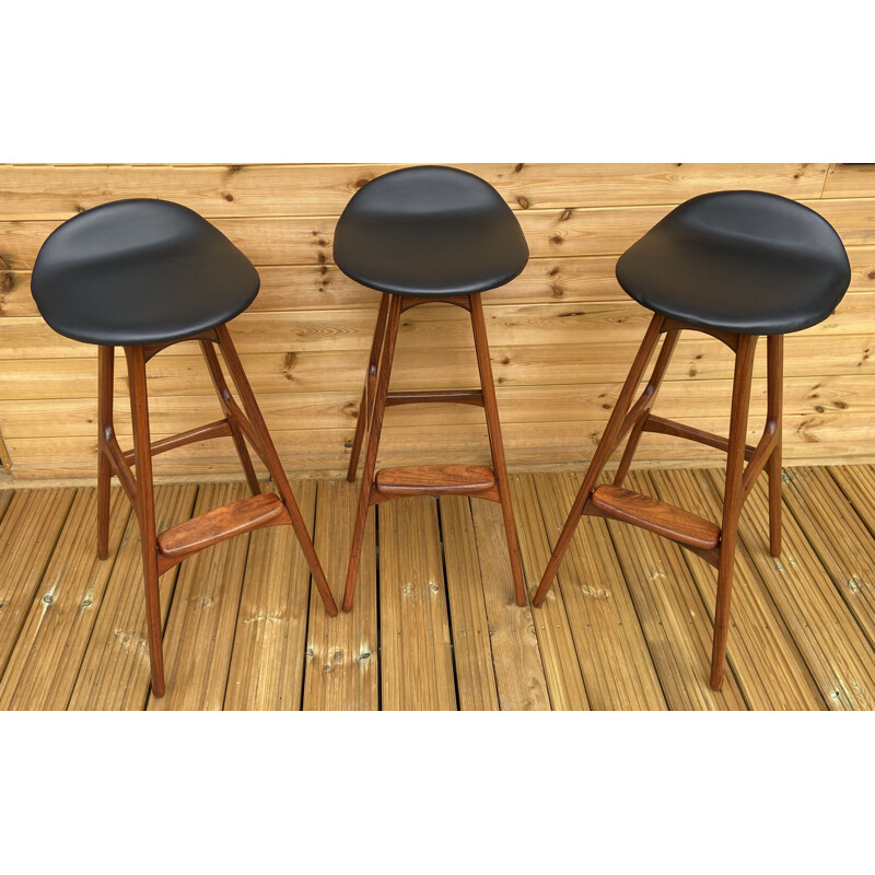 Set of 3 vintage bar stools by Erik Buch for O.D Mobler