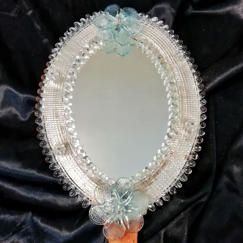 Miroir à main vintage en verre vénitien, 1970