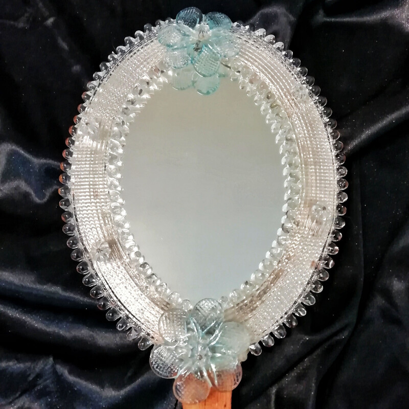 Vintage Venetian glass hand mirror, 1970