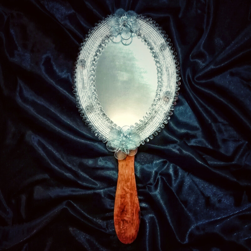 Vintage Venetian glass hand mirror, 1970