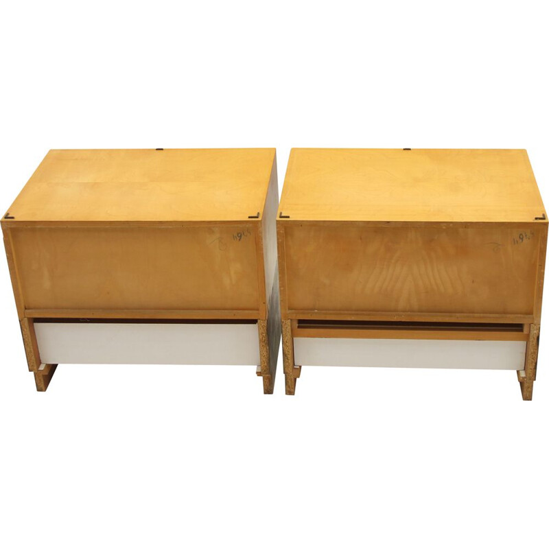 Pair of vintage bedside tables with one drawer and one hidden drawer 1960