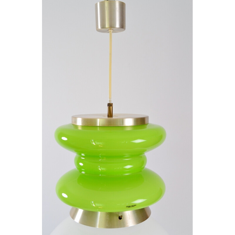 Suspension italienne Stilux verte en verre et aluminium - 1970