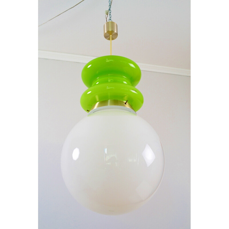 Italian Stilux hanging lamp in glass and aluminium - 1970s