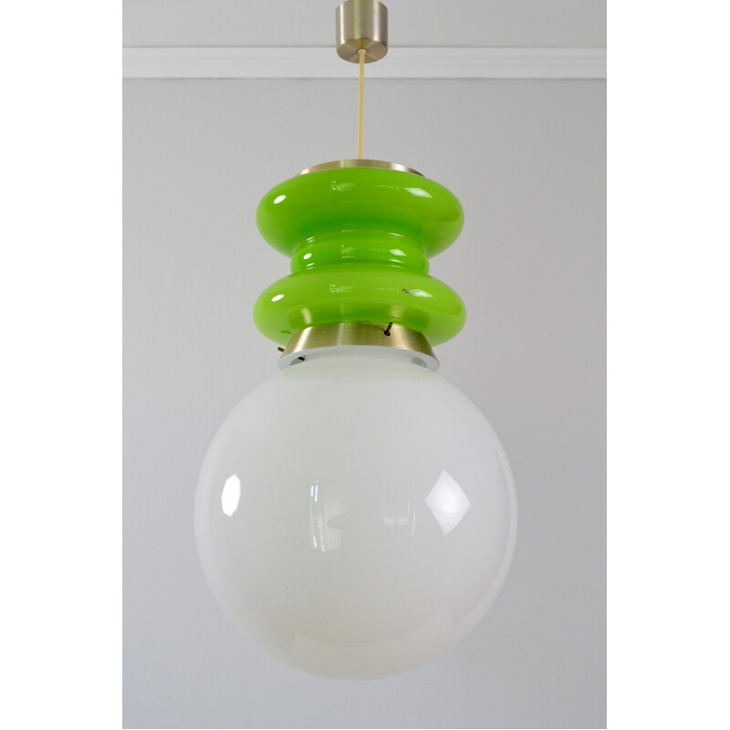 Suspension italienne Stilux verte en verre et aluminium - 1970