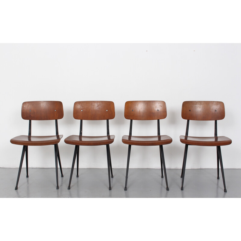 Set of 4 Ahrend "Result" chairs in birch plywood and steel, Friso KRAMER - 1960s