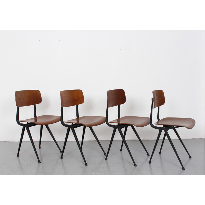 Set of 4 Ahrend "Result" chairs in birch plywood and steel, Friso KRAMER - 1960s