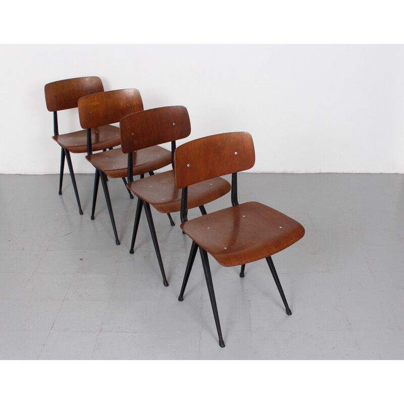 Set of 4 Ahrend "Result" chairs in birch plywood and steel, Friso KRAMER - 1960s