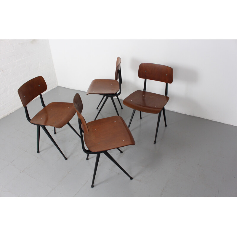 Set of 4 Ahrend "Result" chairs in birch plywood and steel, Friso KRAMER - 1960s