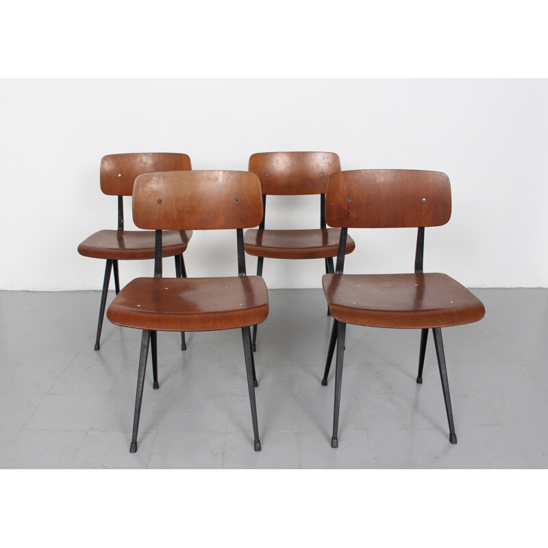 Set of 4 Ahrend "Result" chairs in birch plywood and steel, Friso KRAMER - 1960s