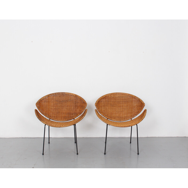 Pair of American wicker armchairs in iron, John B. SALTERINI - 1950s