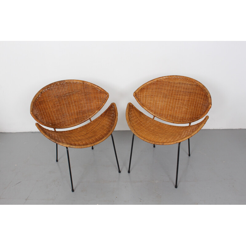 Pair of American wicker armchairs in iron, John B. SALTERINI - 1950s