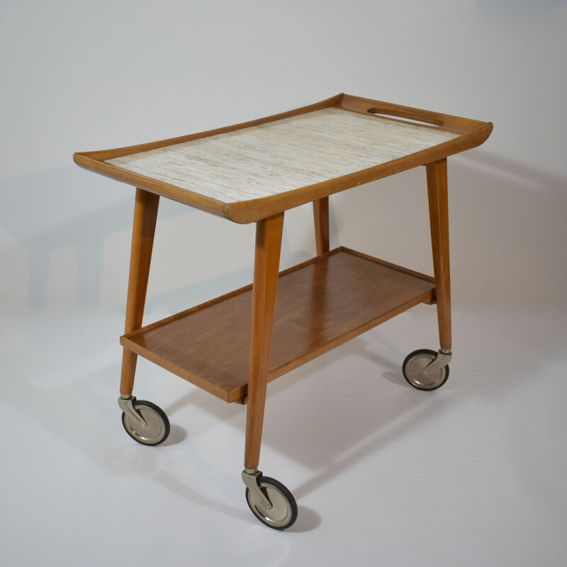 Carrello in legno vintage, Scandinavo 1960