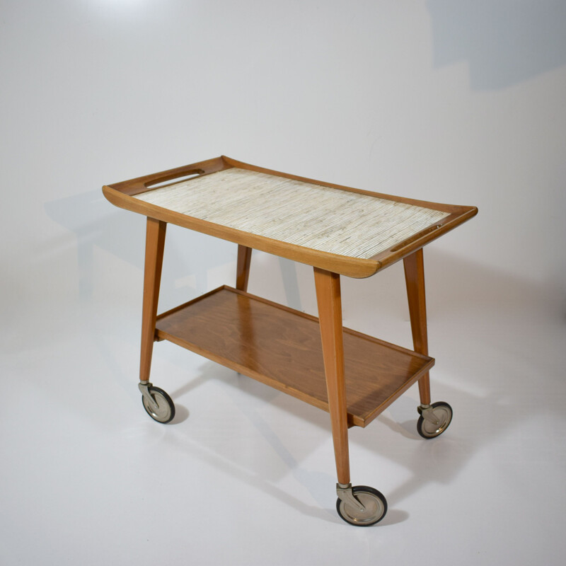 Carrello in legno vintage, Scandinavo 1960