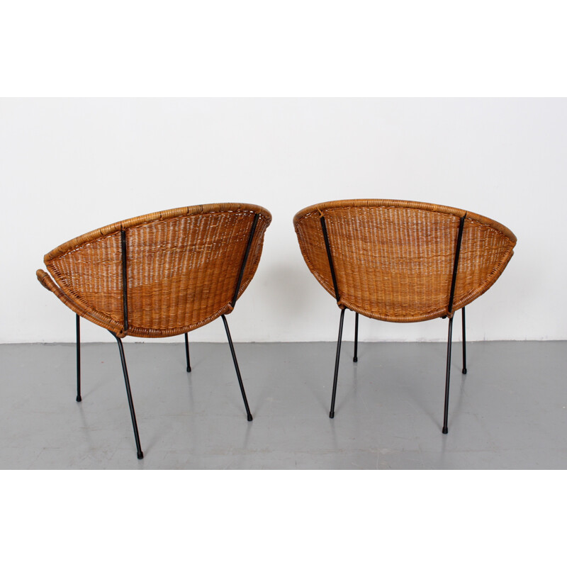 Pair of American wicker armchairs in iron, John B. SALTERINI - 1950s