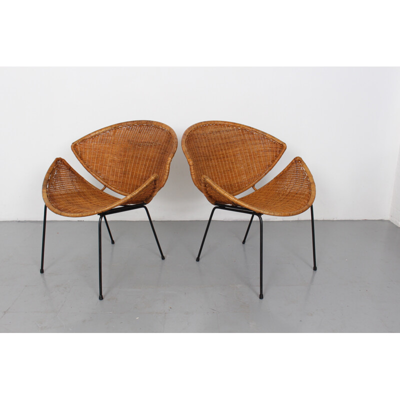 Pair of American wicker armchairs in iron, John B. SALTERINI - 1950s